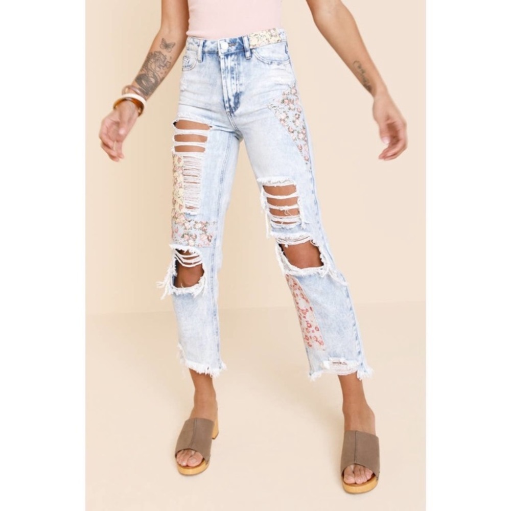 Patchwork Boho Jeans Distressed Harper Heritage jeans Sz 26 High Rise